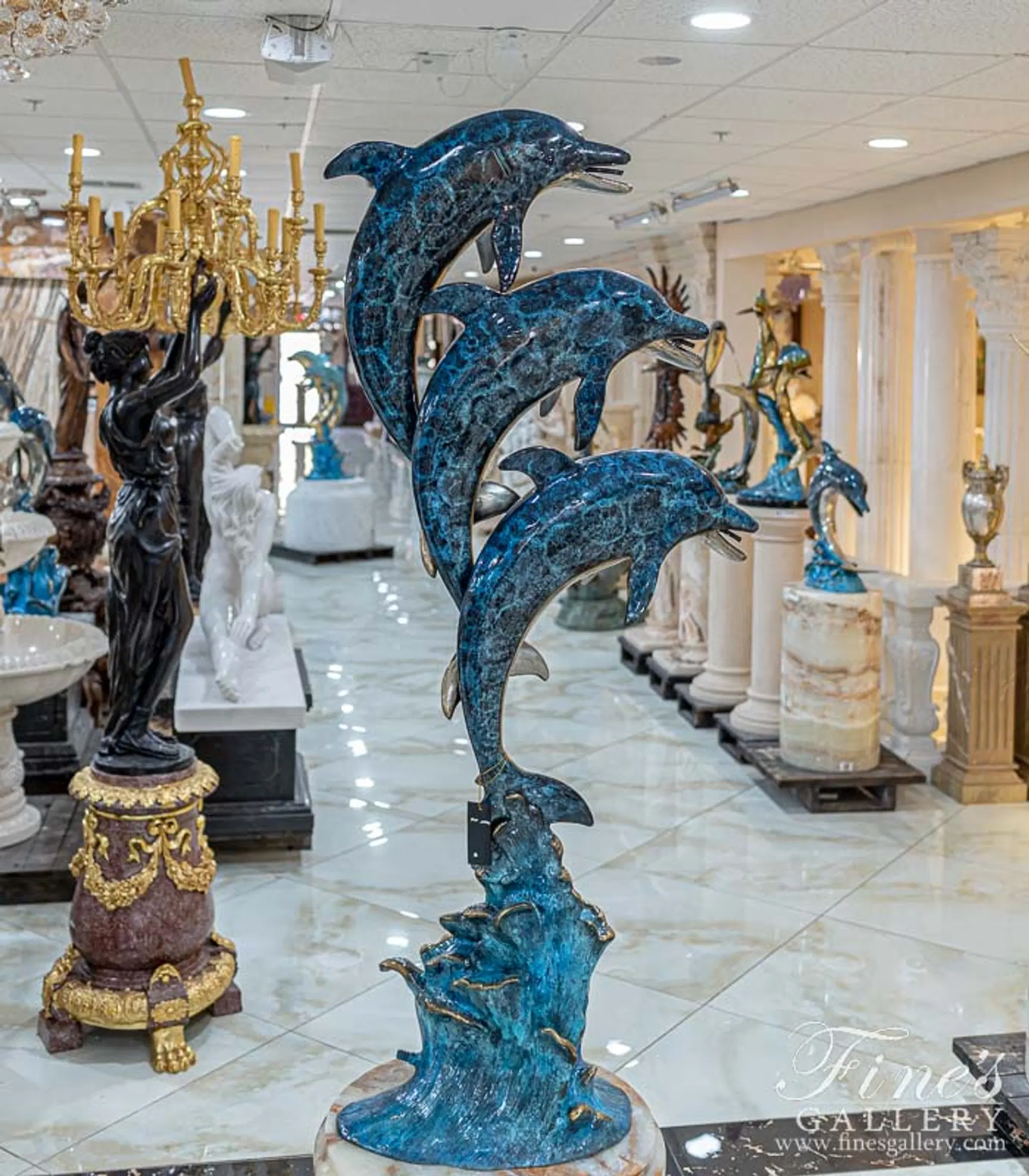 ドーンオブザドルフィン Bronze Fountains - Three Dolphins On A Wave Bronze Fountain - BF